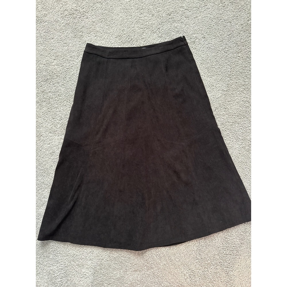 Christopher & Banks Black Faux Suede A-Line Paneled Midi Skirt Size 10